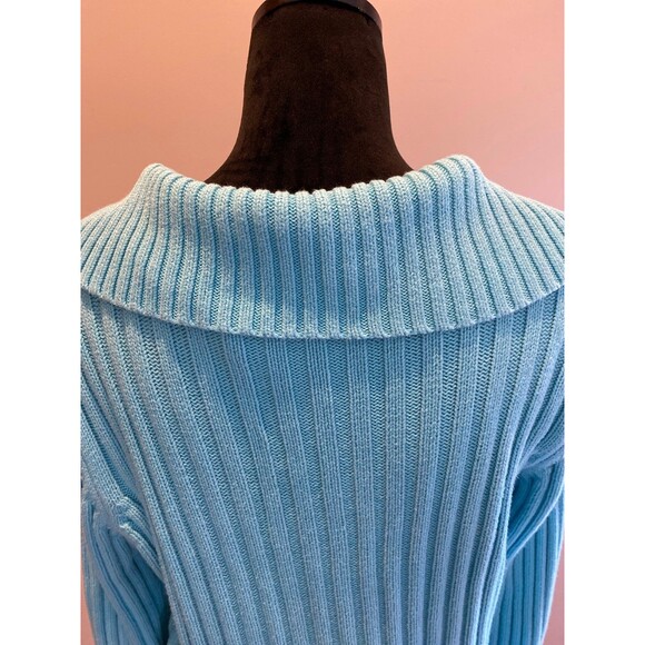 Liz & Co Sweater Size XL Cable & Rib Knit V Neck Collar Pockets Turquoise Blue - Picture 8 of 11